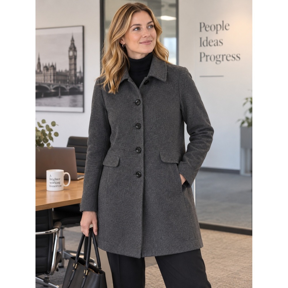 Worthington Wool Blend Coat Womens 1X Gray Button Front Longline Car Coat